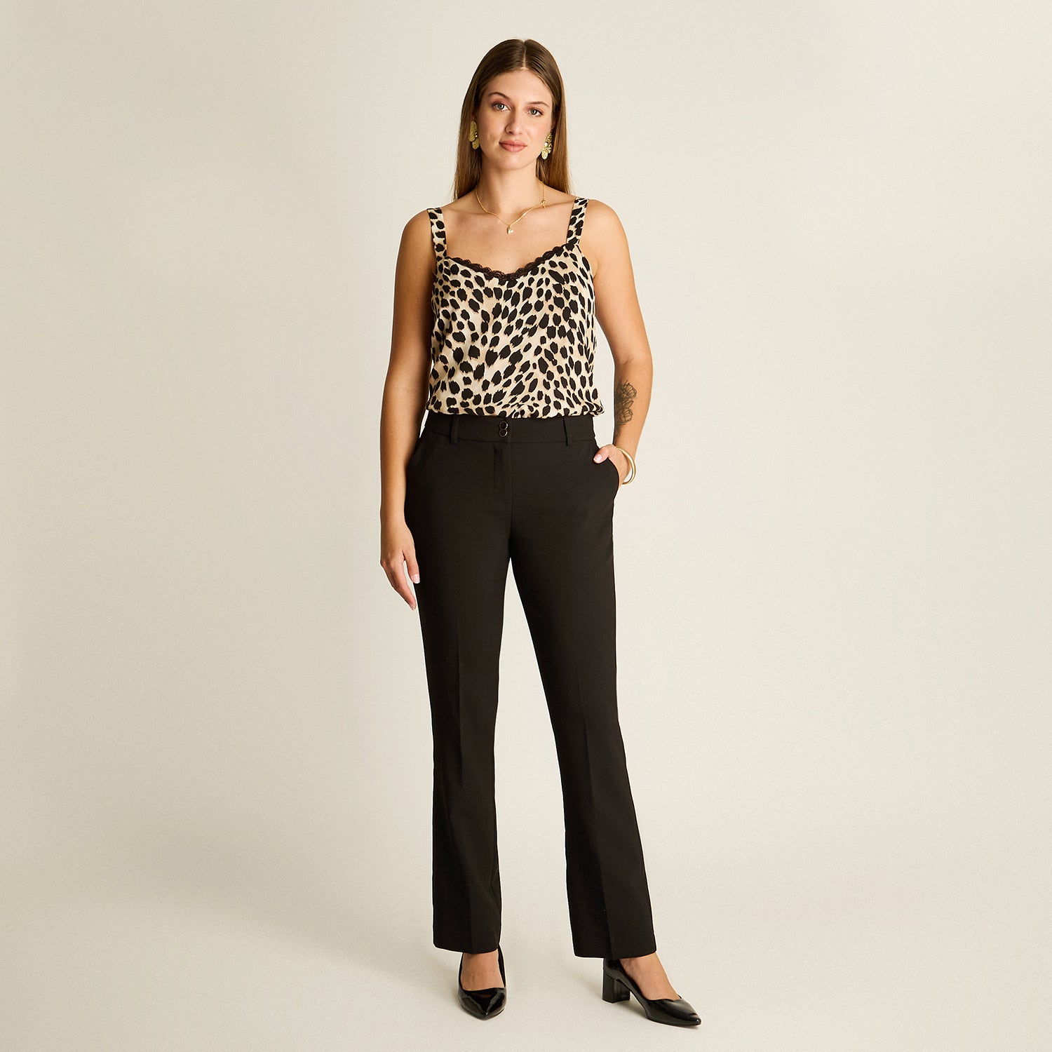 Pantalon Formal Negro Elasticidad Nula Sin Forro Calce Normal Tela Plano