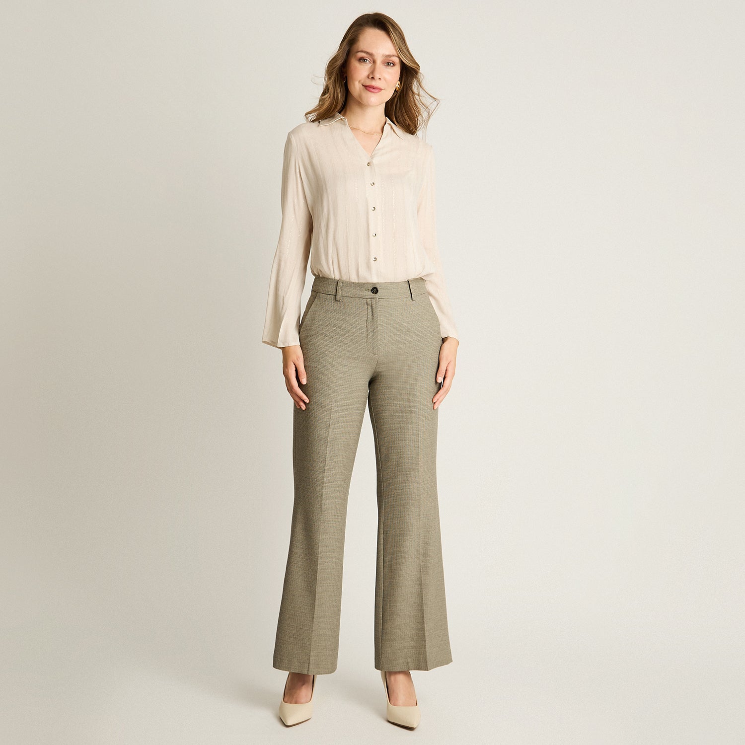 Pantalón Gris Wide Leg Fantasía con Botón