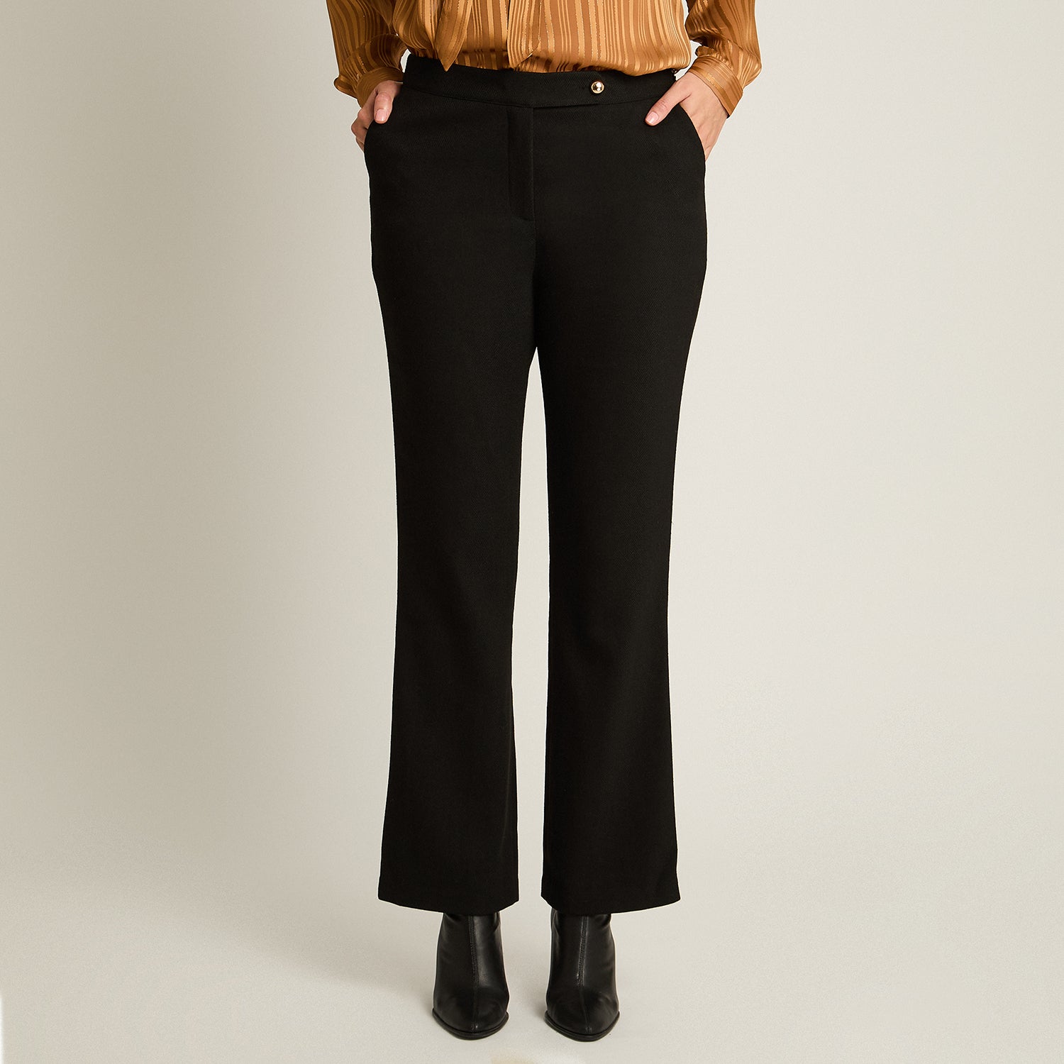 Pantalon Formal Negro Elasticidad Nula Sin Forro Calce Normal Tela Plano