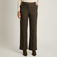 Pantalon Formal Cafe Elasticidad Media Sin Forro Calce Normal Tela Punto