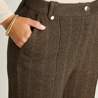 Pantalon Formal Cafe Elasticidad Media Sin Forro Calce Normal Tela Punto