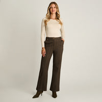 Pantalon Formal Cafe Elasticidad Media Sin Forro Calce Normal Tela Punto