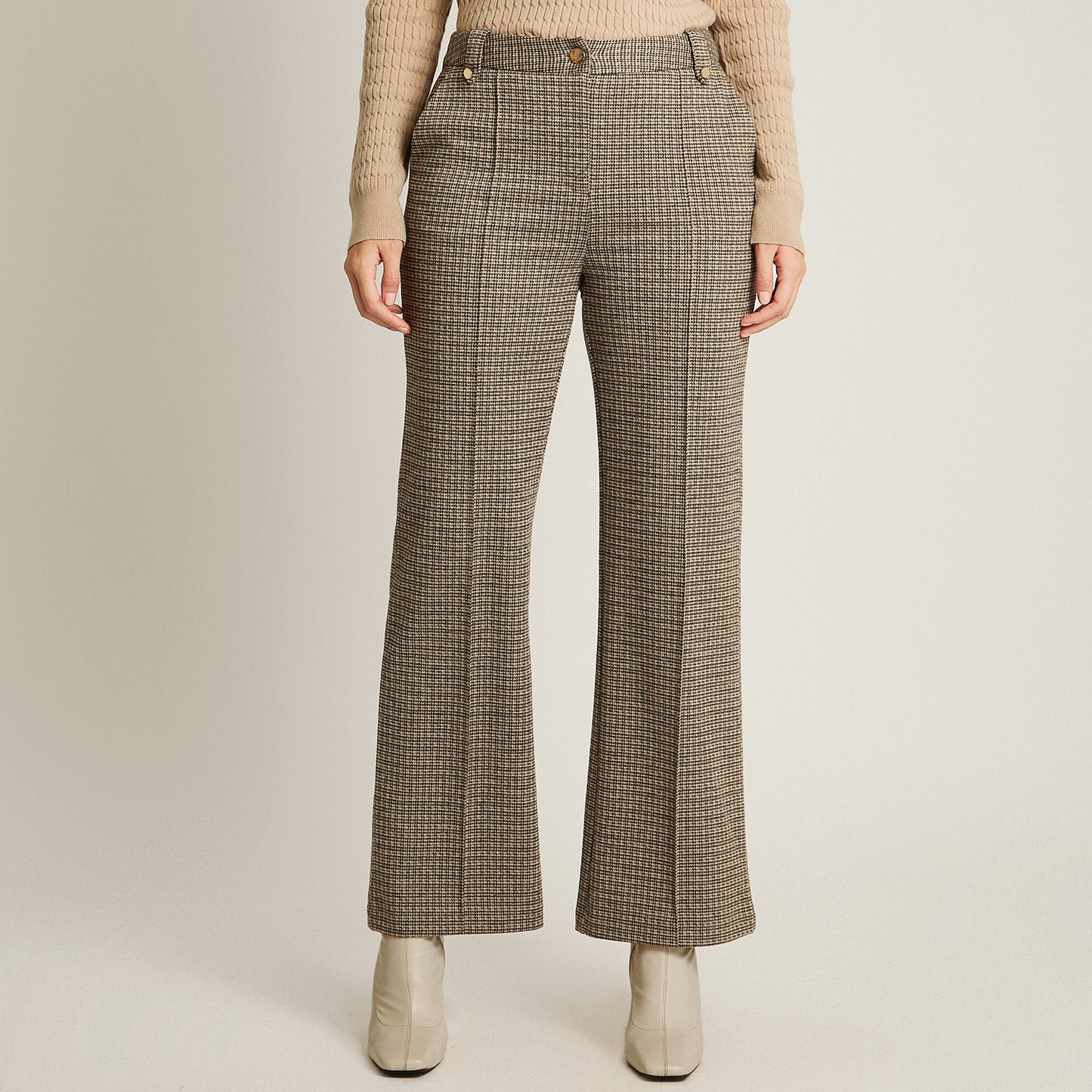 Pantalon Formal Beige Elasticidad Media Sin Forro Calce Normal Tela Punto