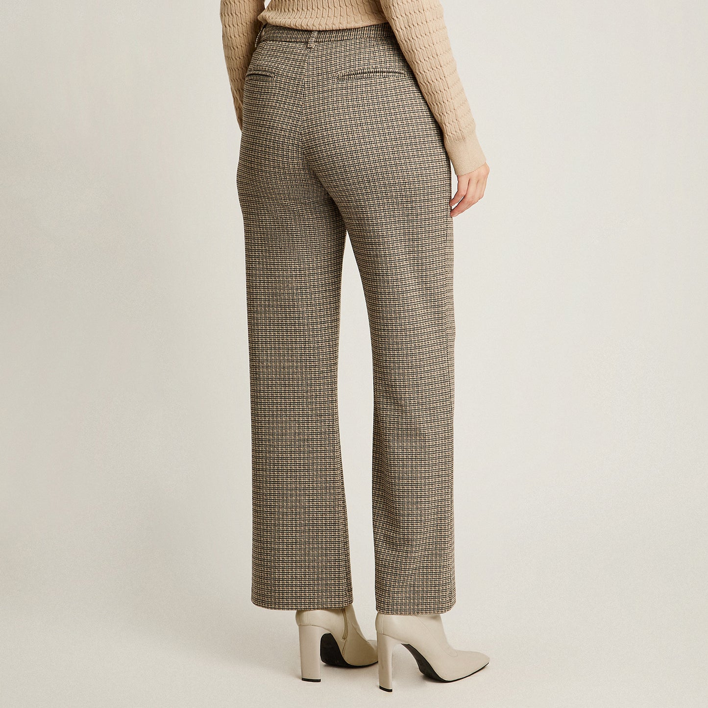 Pantalon Formal Beige Elasticidad Media Sin Forro Calce Normal Tela Punto