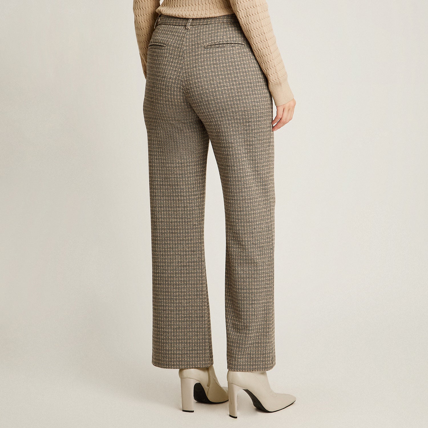 Pantalon Formal Beige Elasticidad Media Sin Forro Calce Normal Tela Punto