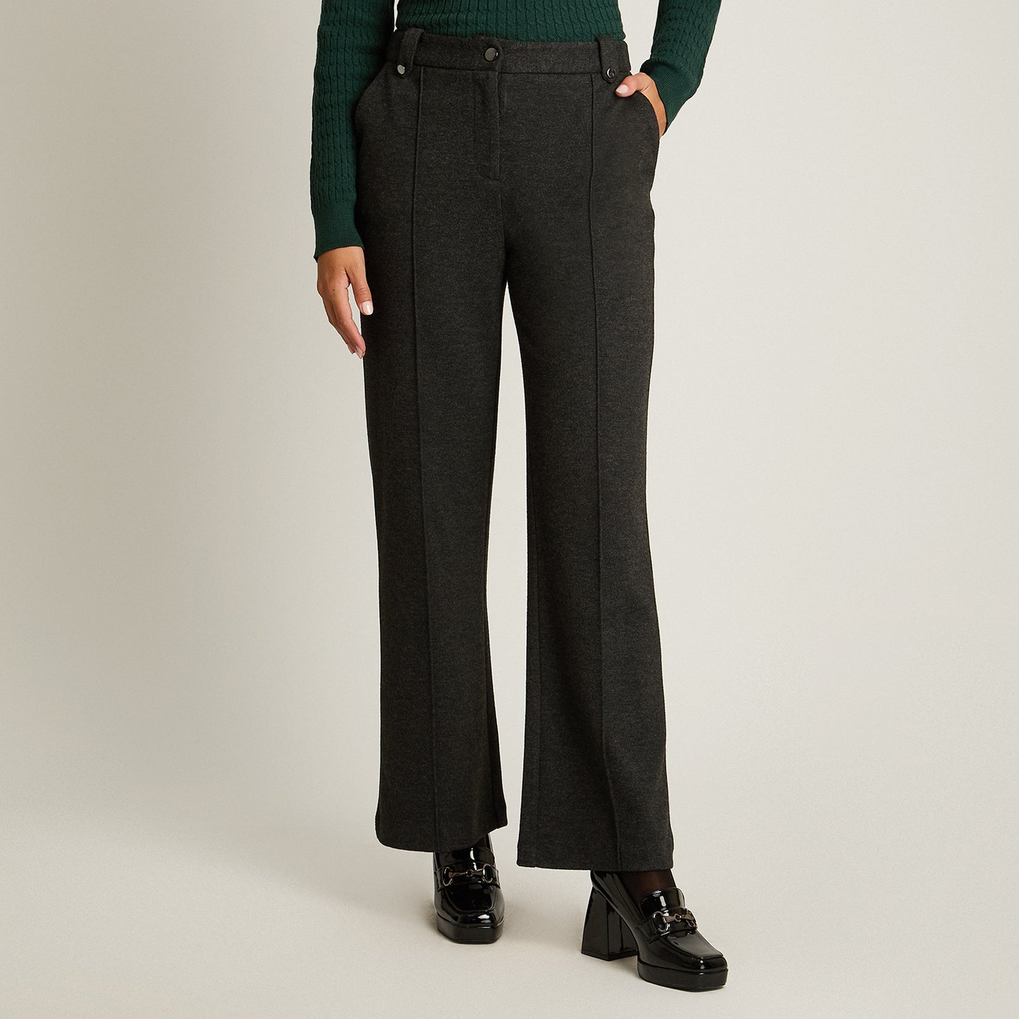 Pantalon Formal Marengo Elasticidad Media Sin Forro Calce Normal Tela Punto