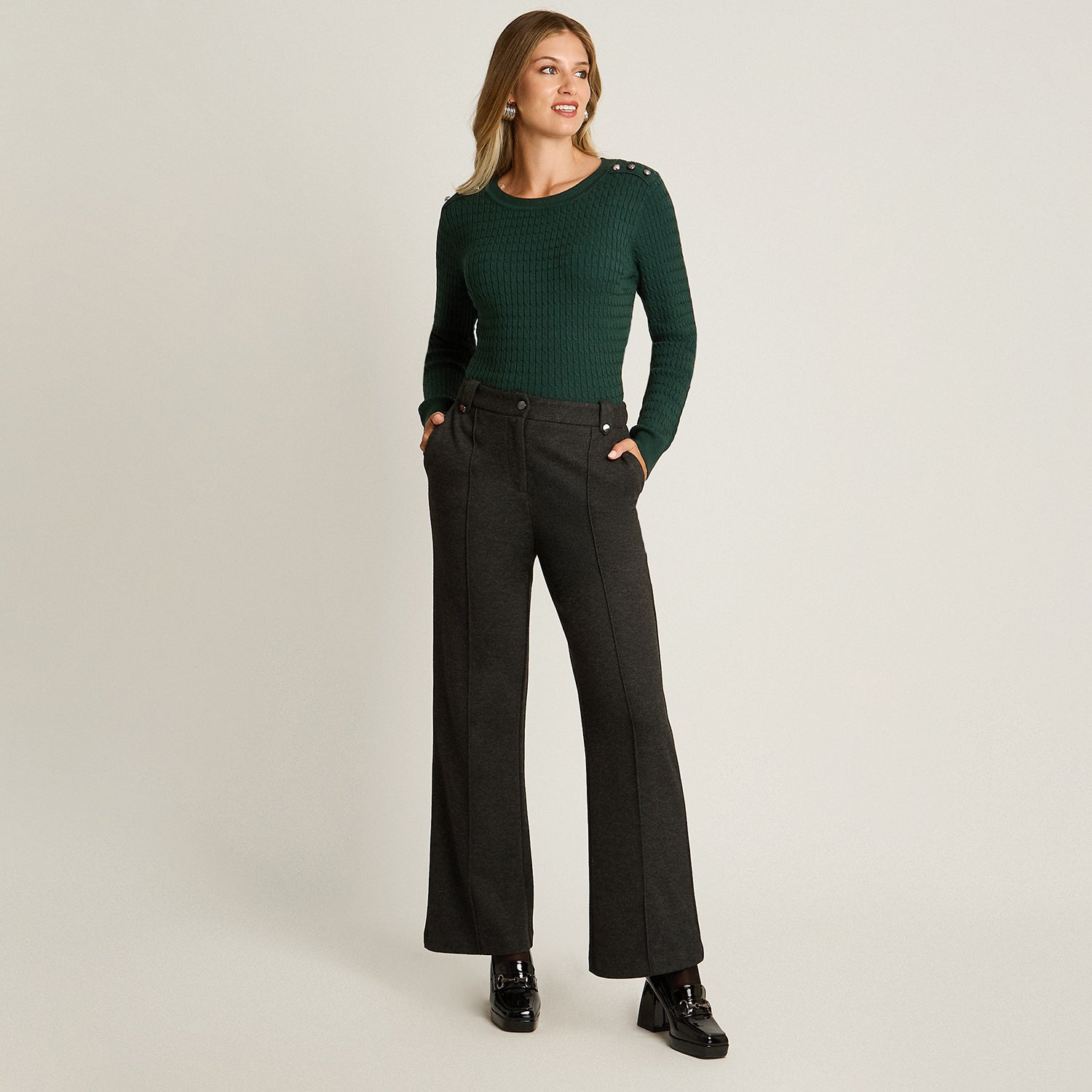 Pantalon Formal Marengo Elasticidad Media Sin Forro Calce Normal Tela Punto