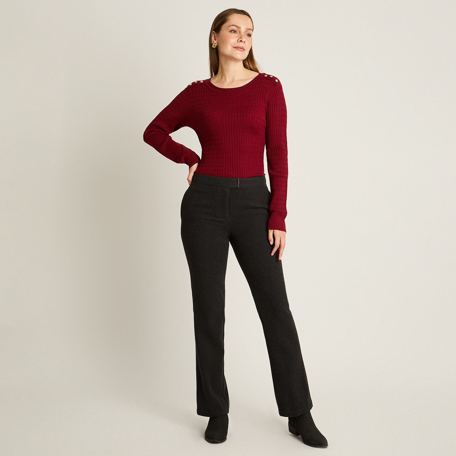 Pantalon Formal Marengo Elasticidad Nula Sin Forro Calce Normal Tela Plano