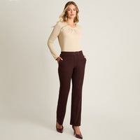Pantalon Formal Burdeo Elasticidad Nula Sin Forro Calce Normal Tela Plano