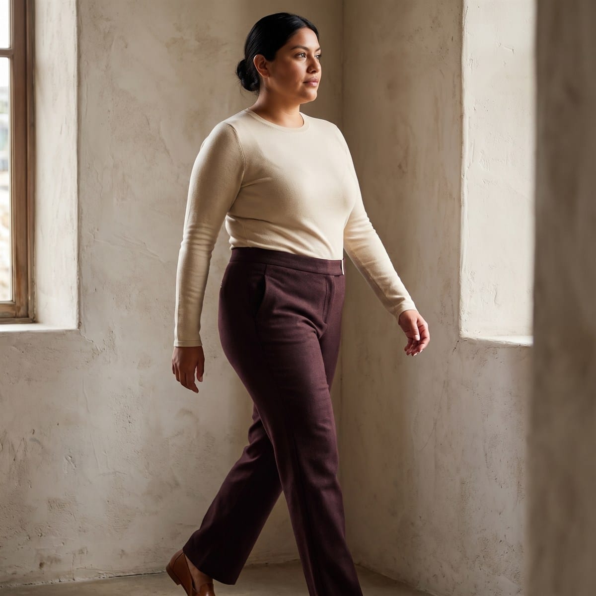 Pantalón Recto De Lana Burdeo lifestyle