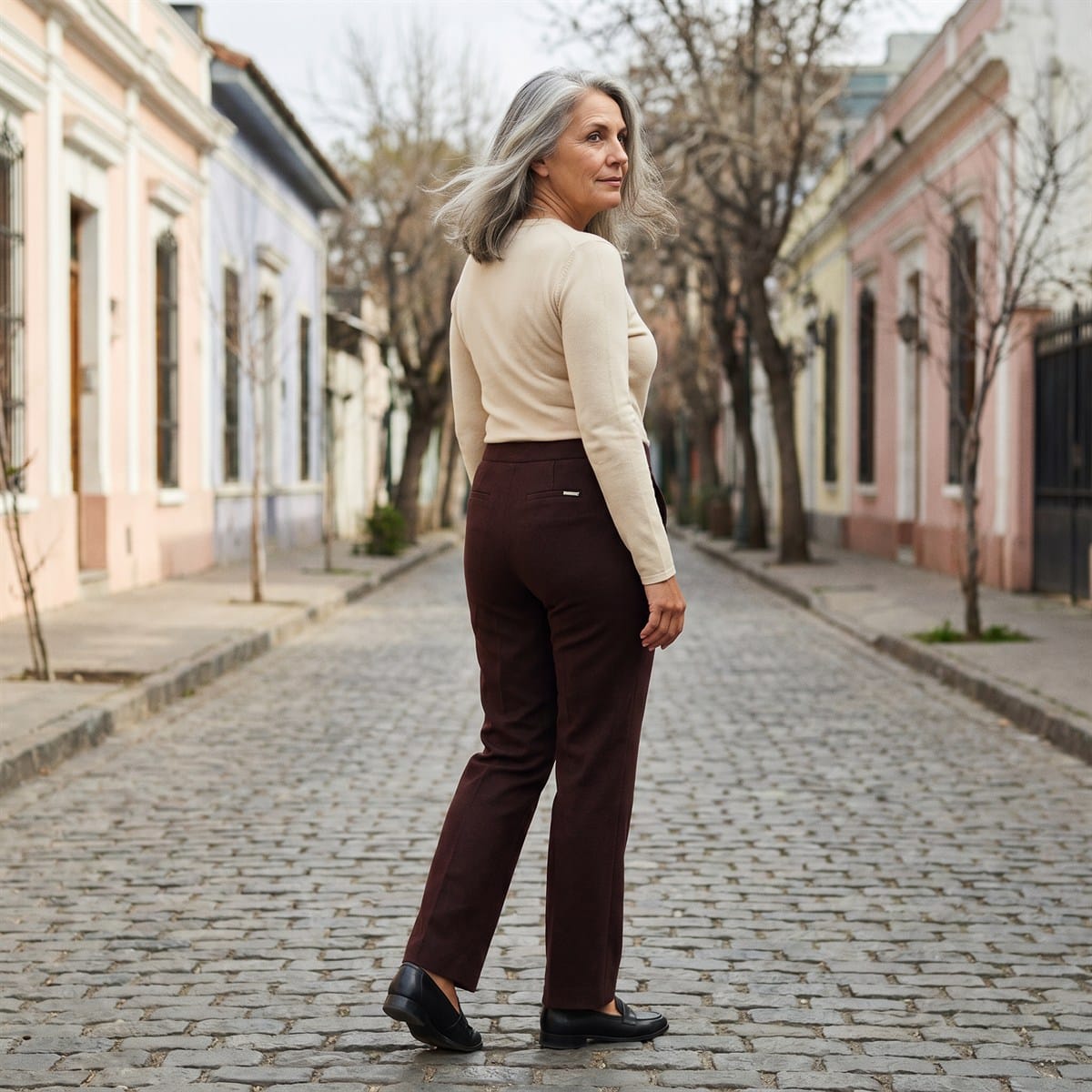 Pantalón Recto De Lana Burdeo lifestyle