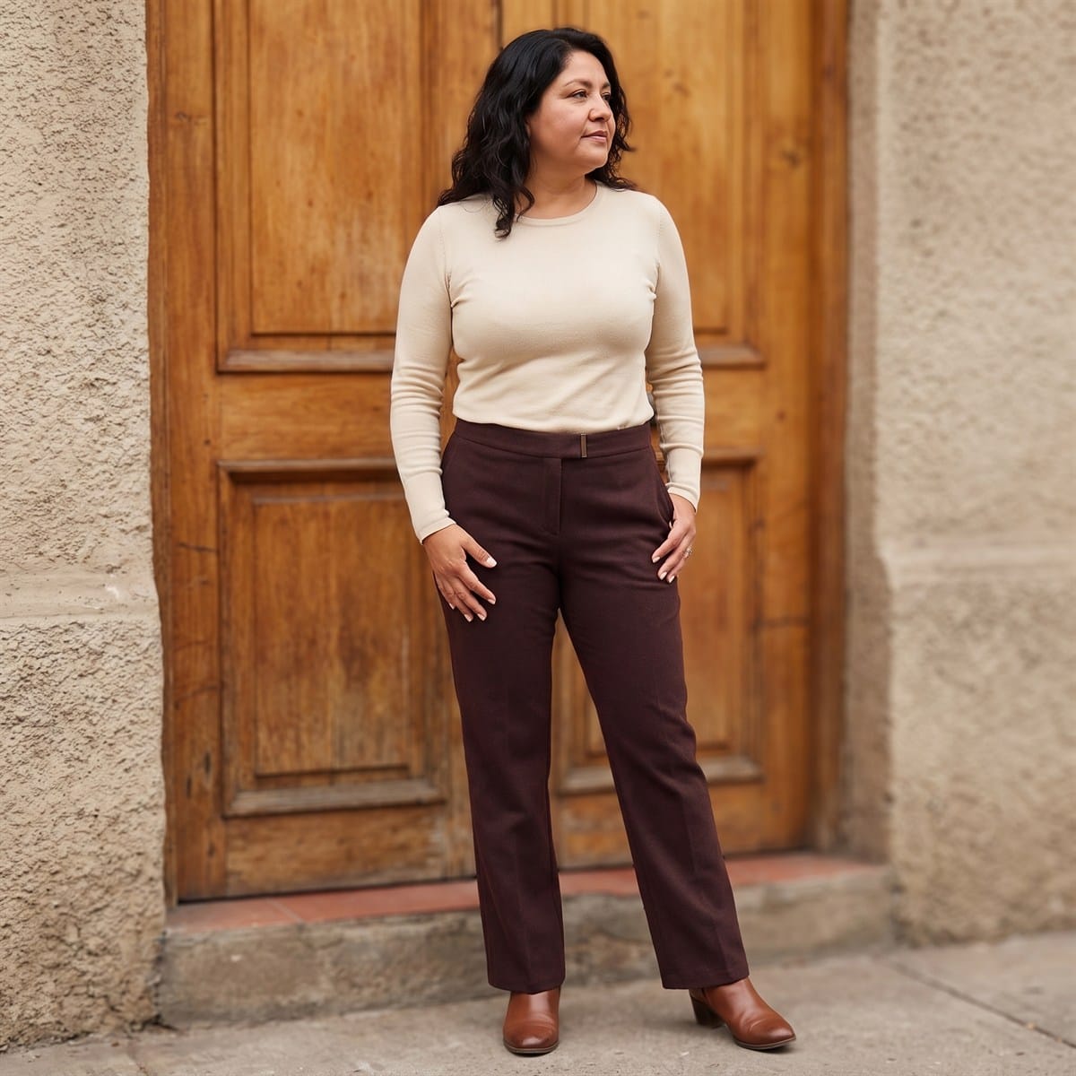 Pantalón Recto De Lana Burdeo lifestyle