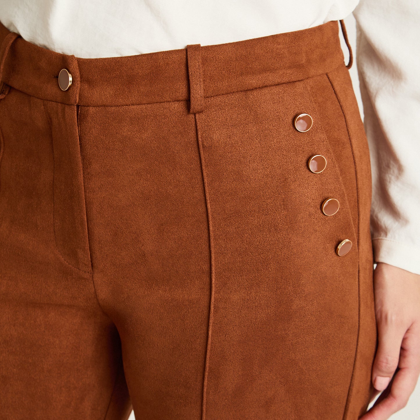 Pantalon Formal Terracota Elasticidad Nula Sin Forro Calce Normal Tela Plano