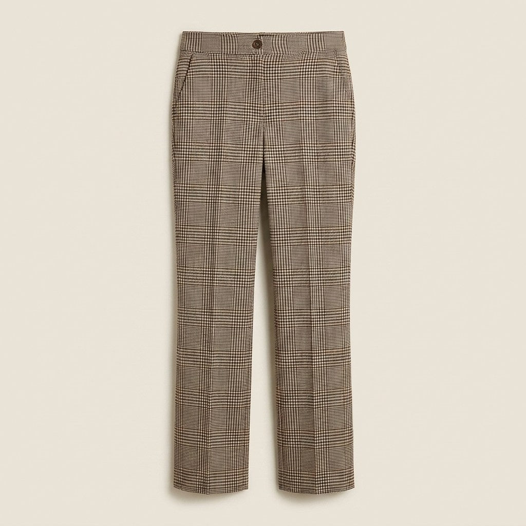 Pantalón Recto Gris Con Estampado Geométrico Clásico Y Un Botón en plano