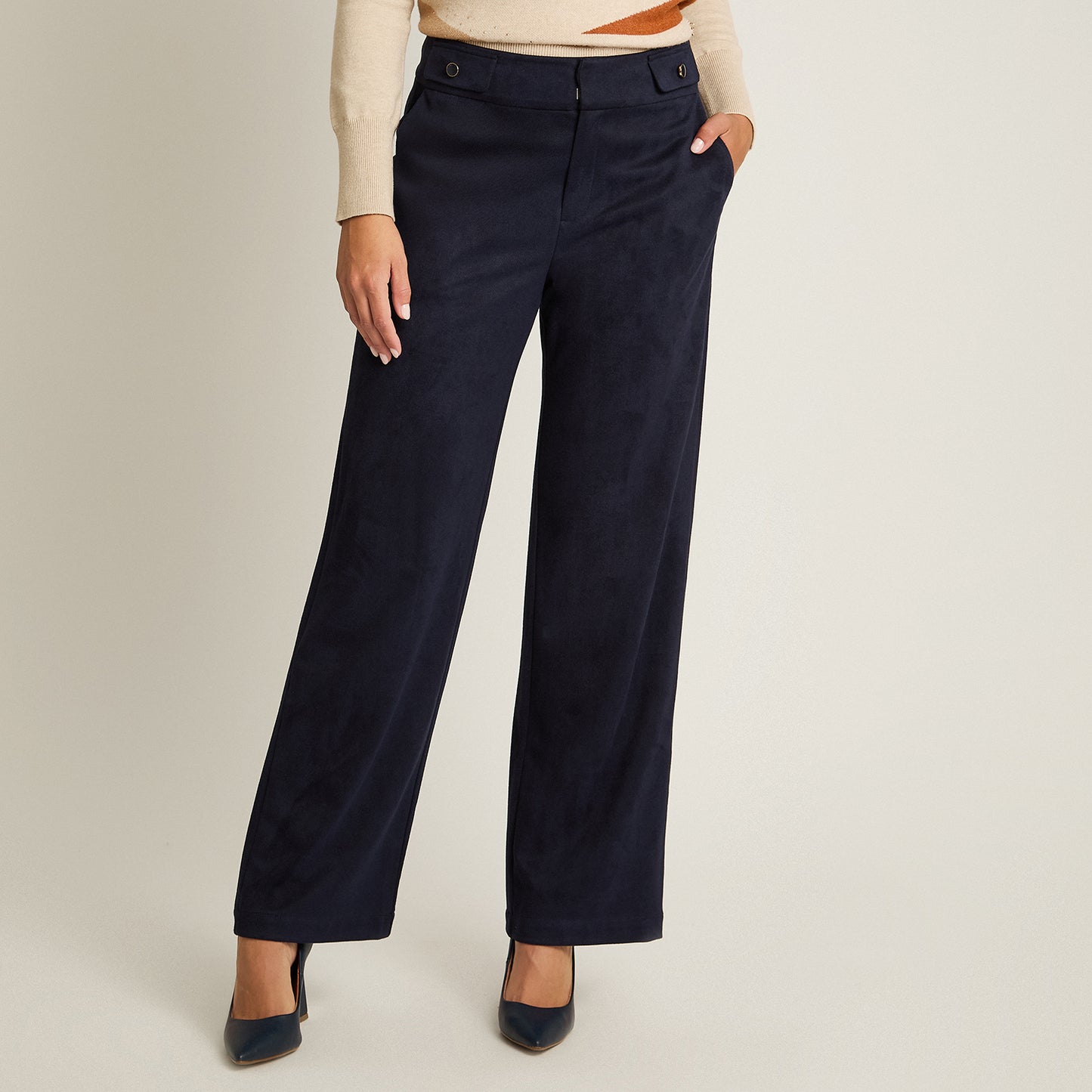 Pantalon Formal Azul Elasticidad Media Sin Forro Calce Normal Tela Plano