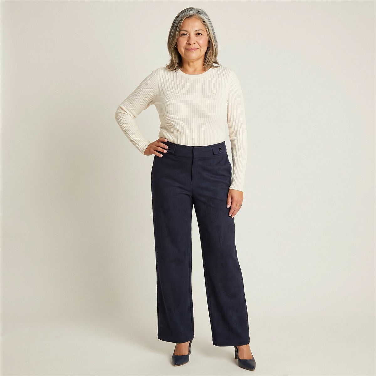 Pantalon Formal Azul Elasticidad Media en modelo adulta