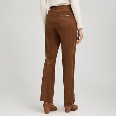 Pantalón Suede Camel Con Corte Recto