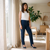 Pantalón Formal Recta un Botón con Aplicación en Pretina Azul lifestyle