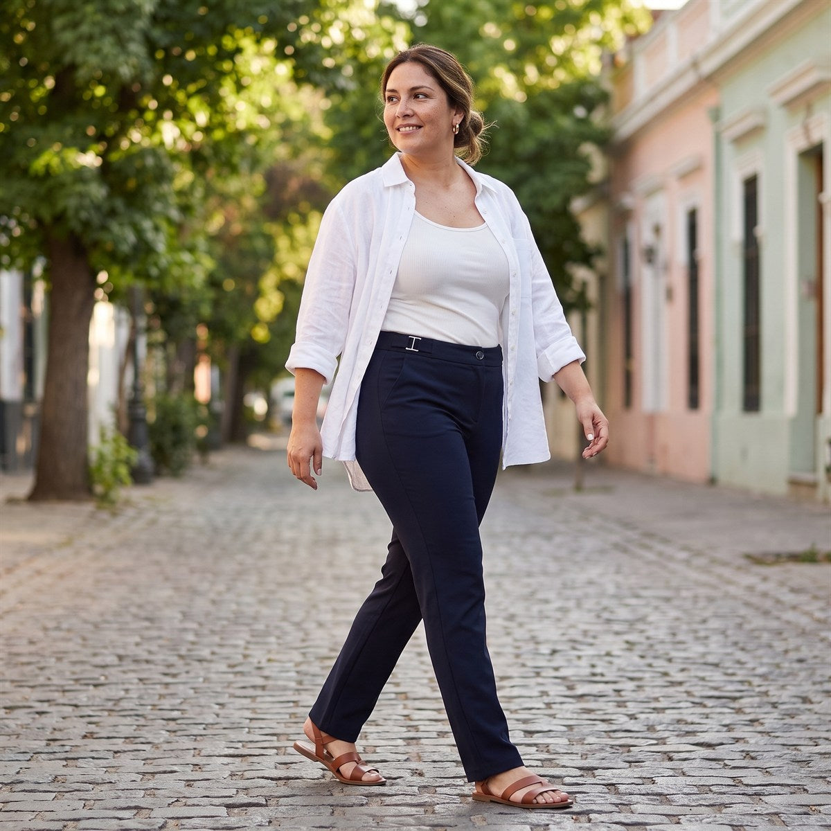 Pantalón Formal Recta un Botón con Aplicación en Pretina Azul lifestyle