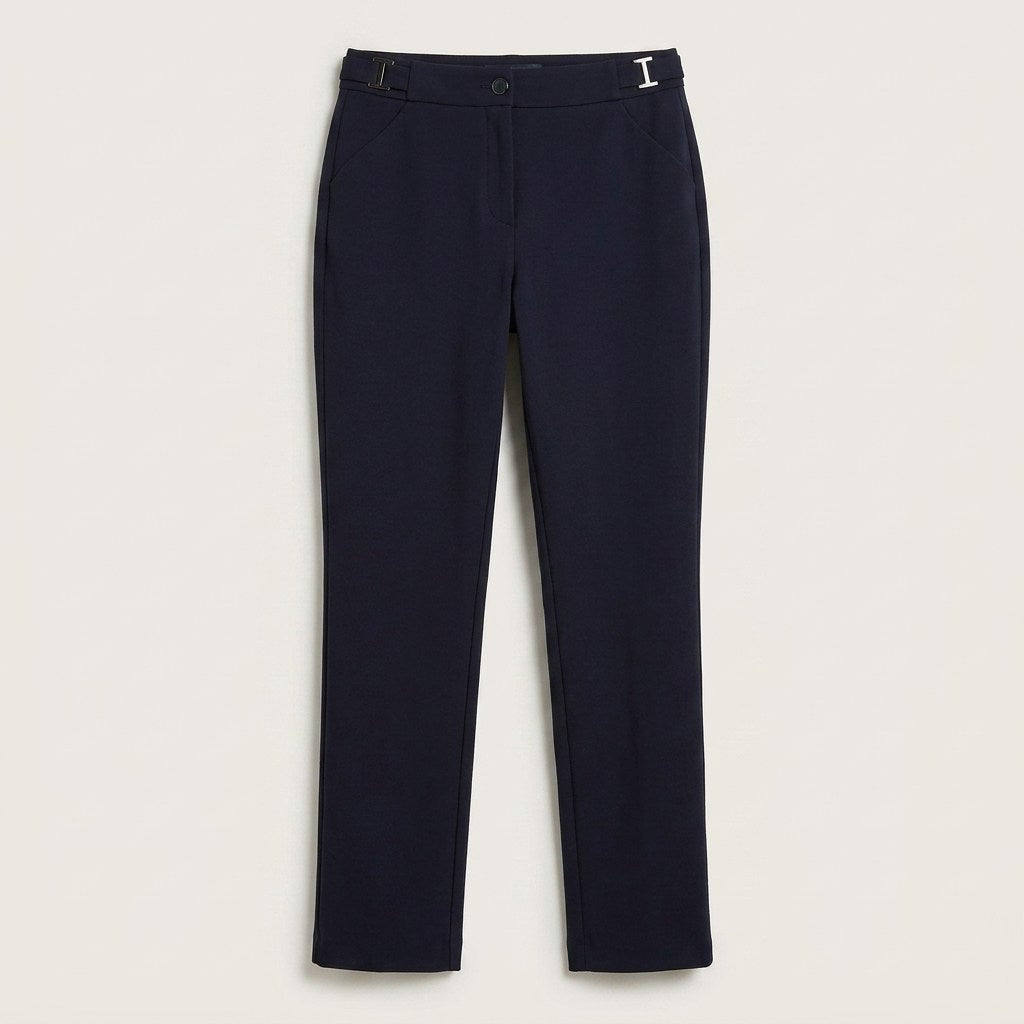 Pantalón Formal Recta un Botón con Aplicación en Pretina Azul en plano