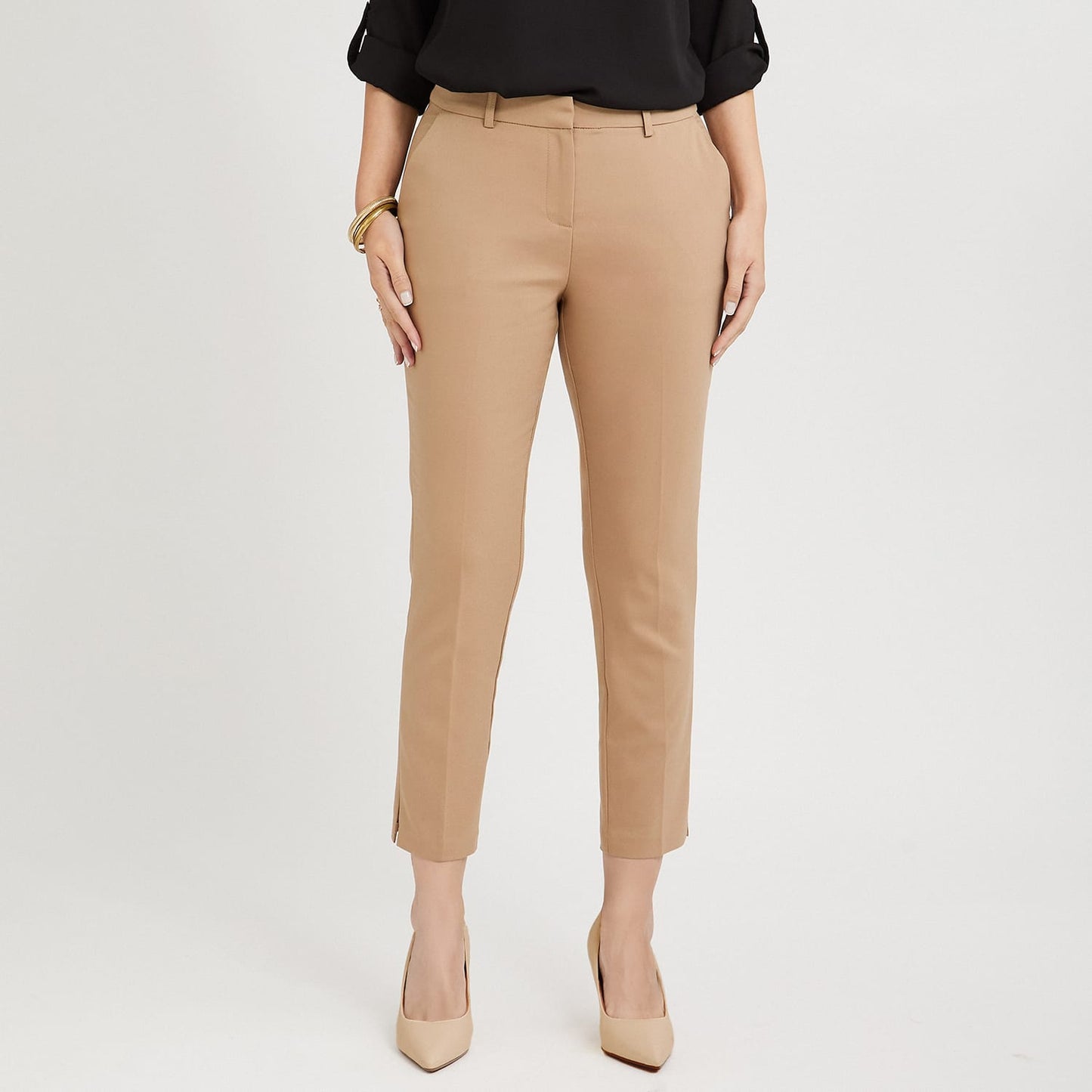 Pantalón Formal Slim Botón Oculto Camel