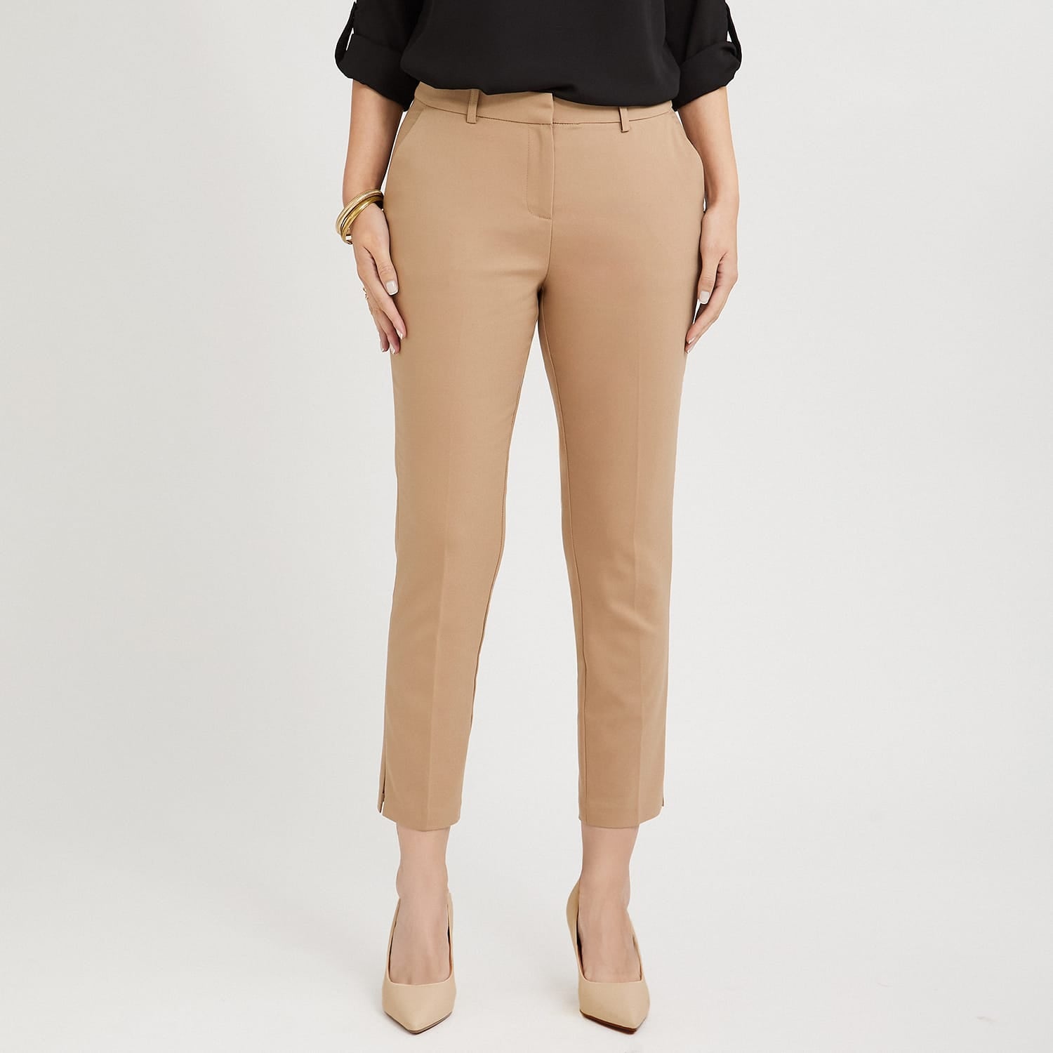 Pantalón Formal Slim Botón Oculto Camel
