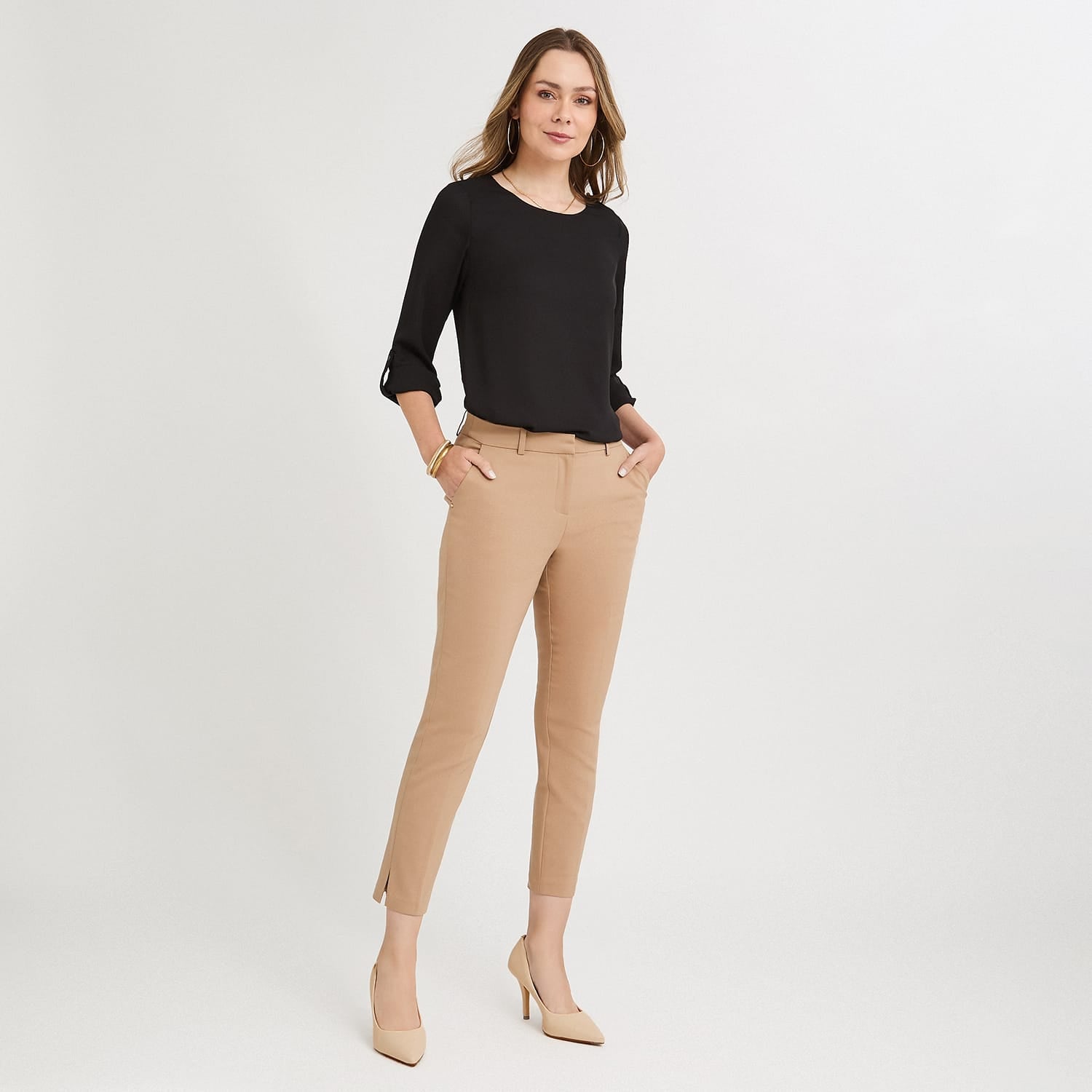Pantalón Formal Slim Botón Oculto Camel