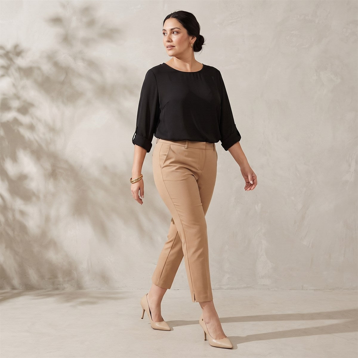Pantalón Formal Slim Botón Oculto Camel lifestyle