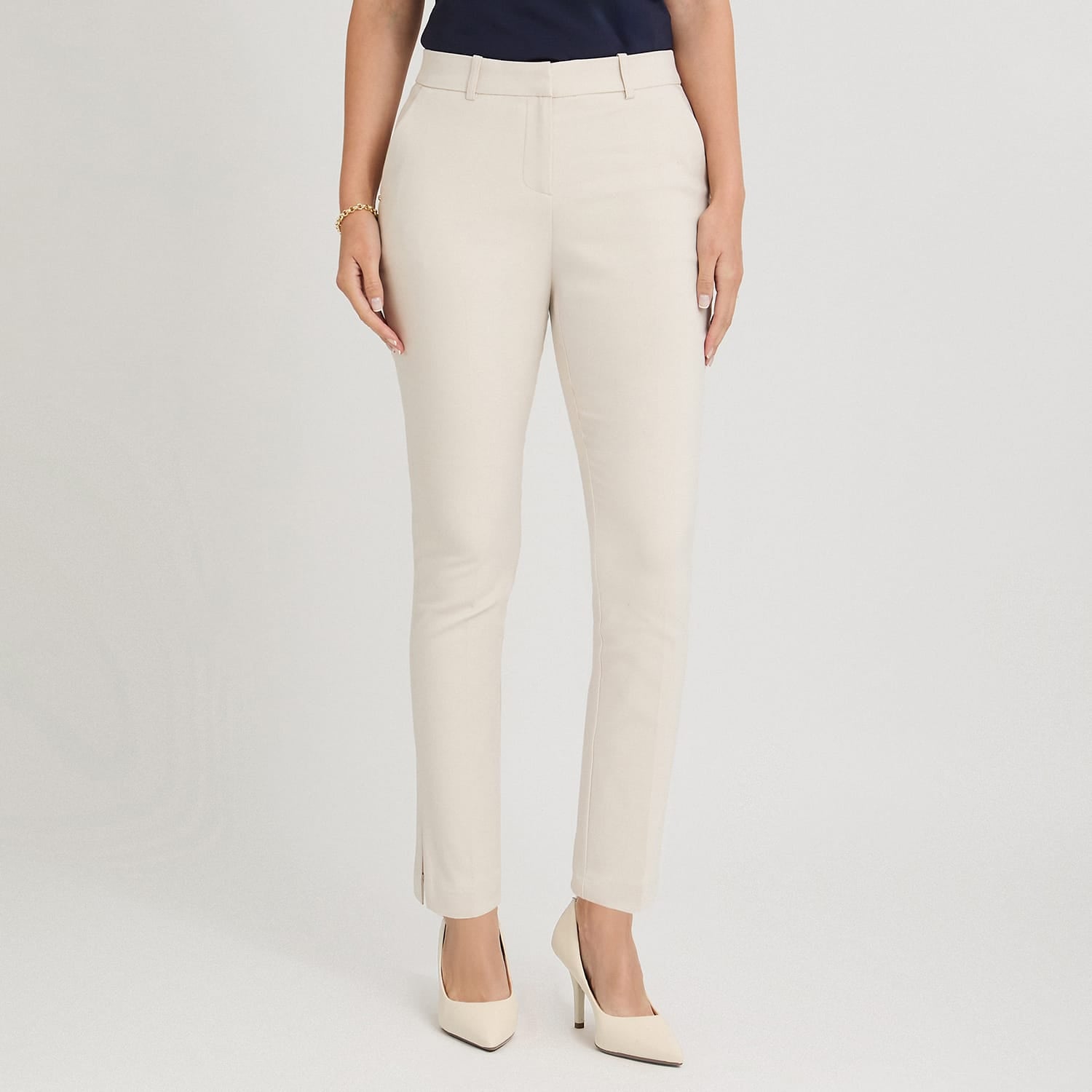 Pantalón Formal Slim Botón Oculto Arena