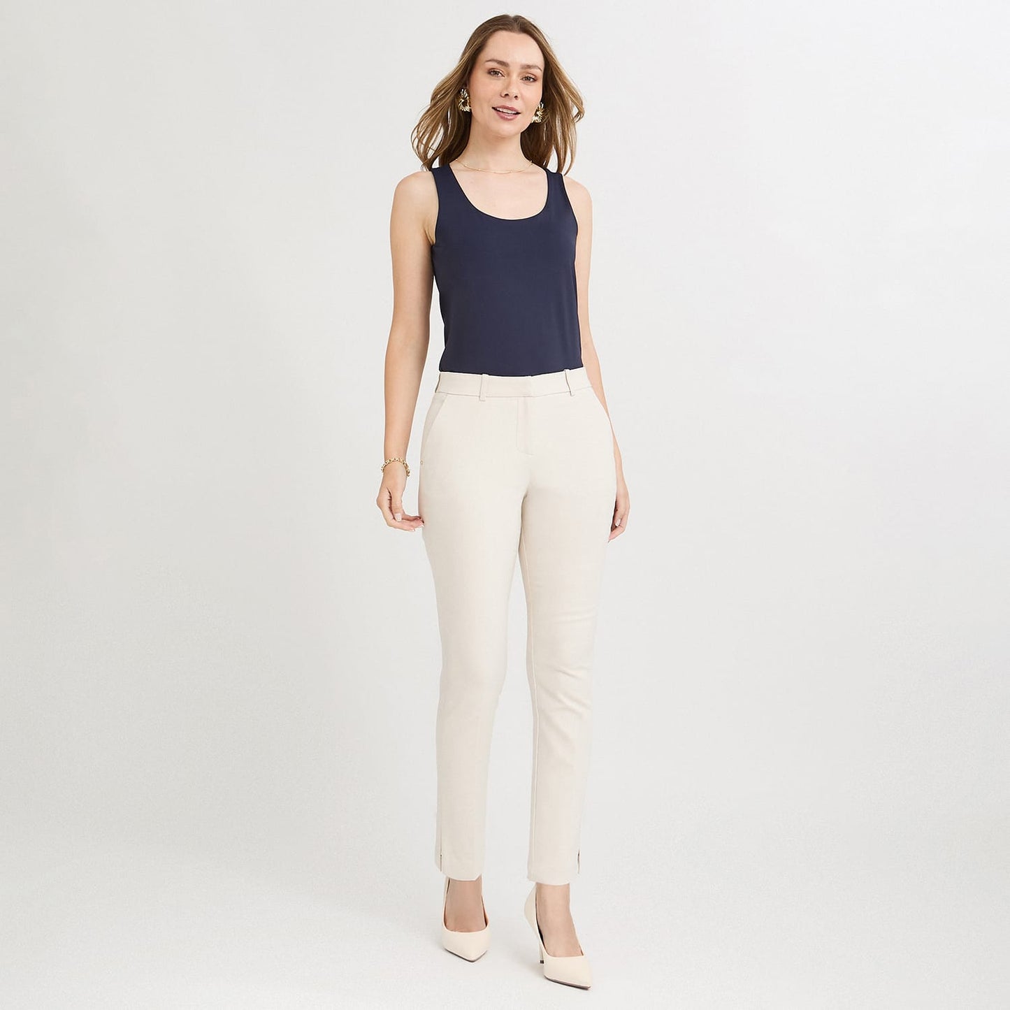 Pantalón Formal Slim Botón Oculto Arena