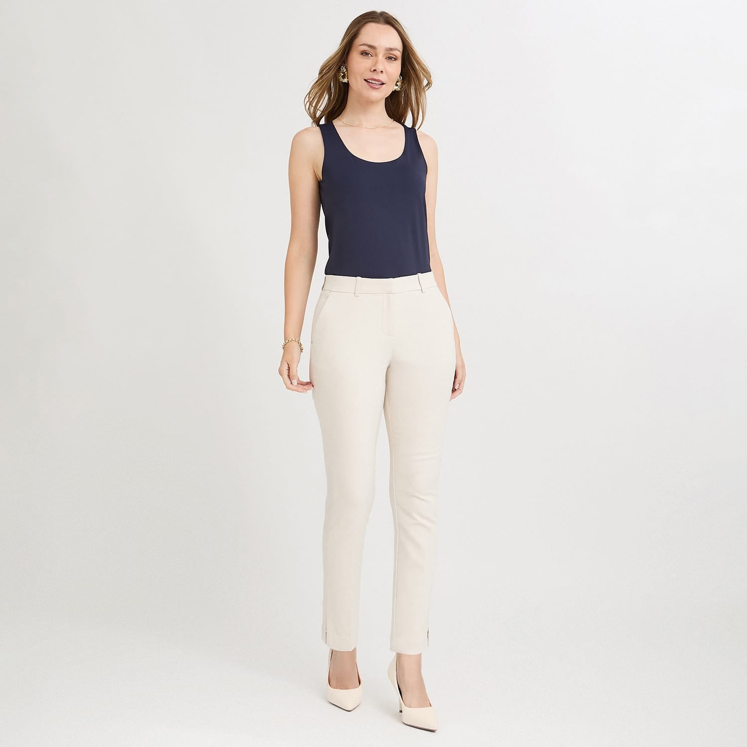 Pantalón Formal Slim Botón Oculto Arena