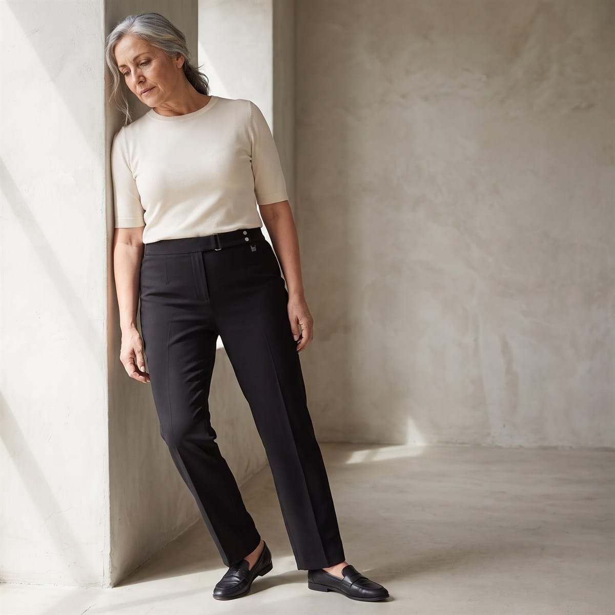 Pantalón Formal Recto Pretina Elasticada Negro lifestyle