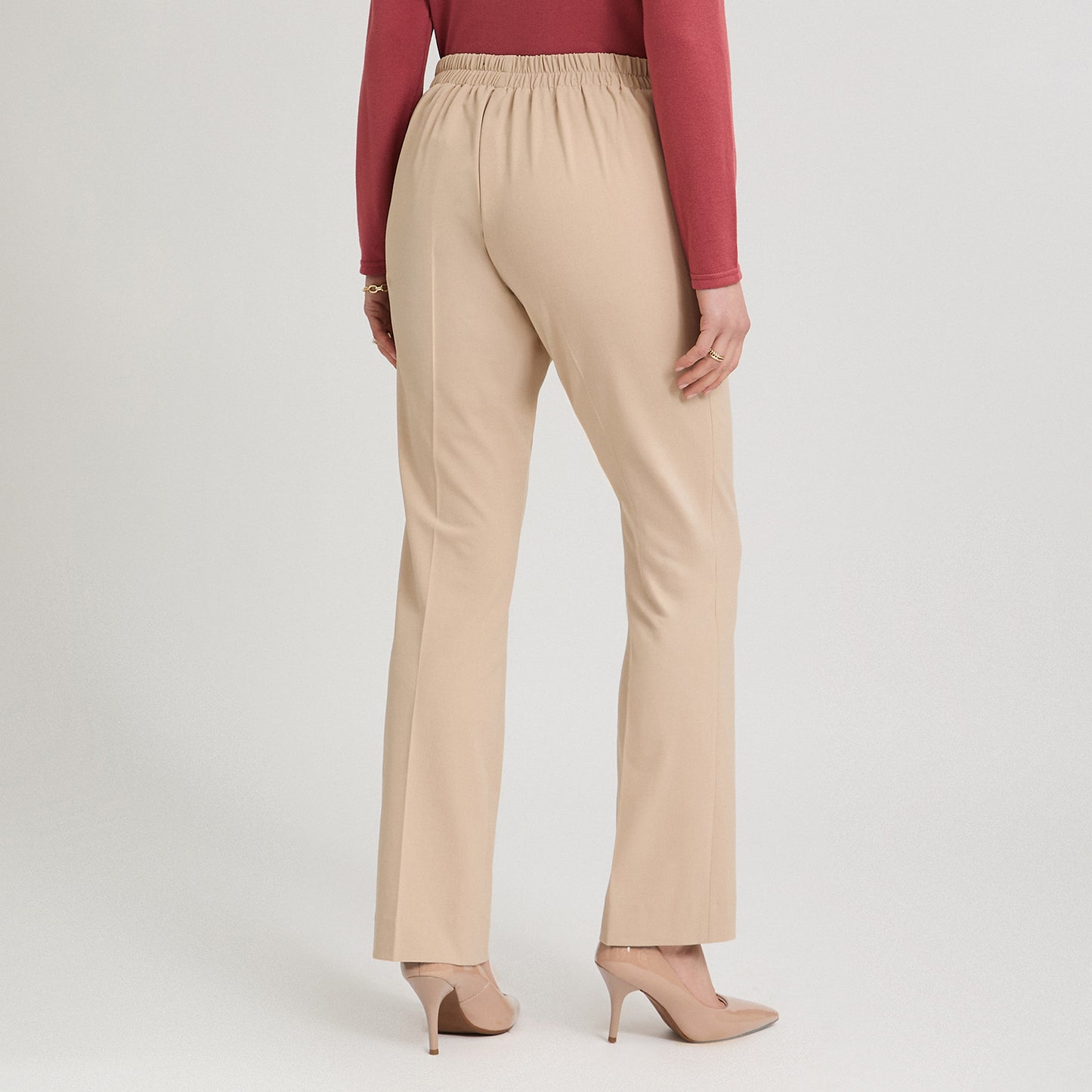 Pantalón Formal Recto Pretina Elasticada Beige