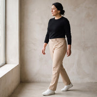 Pantalón Formal Recto Pretina Elasticada Beige lifestyle