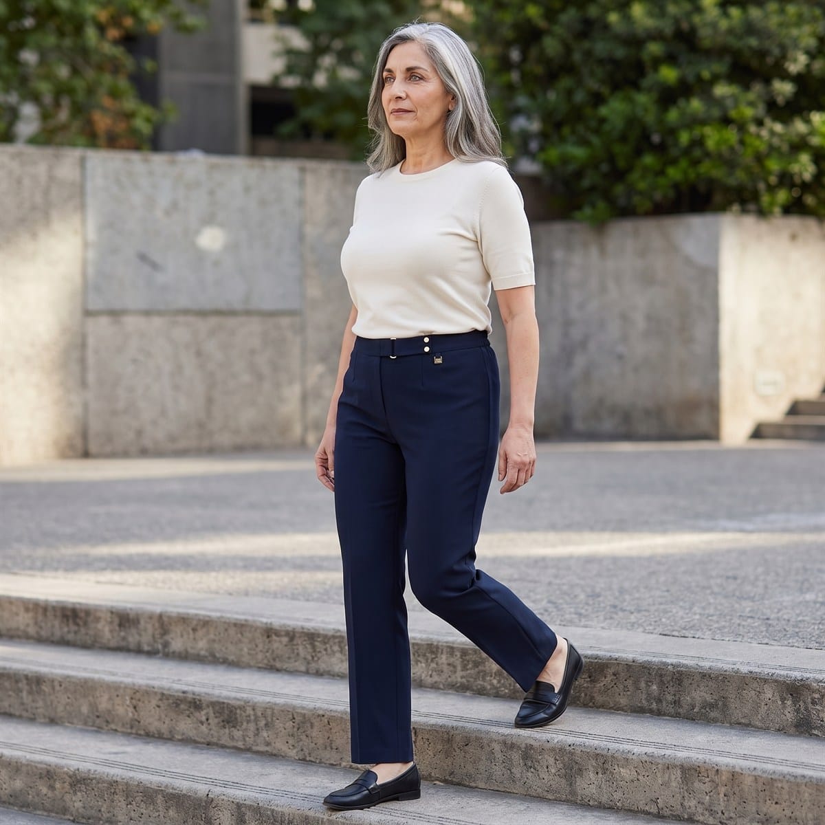 Pantalón Formal Recto Pretina Elasticada Azul lifestyle