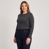 Pantalón Formal Recto Pretina Elasticada Azul en modelo plus size