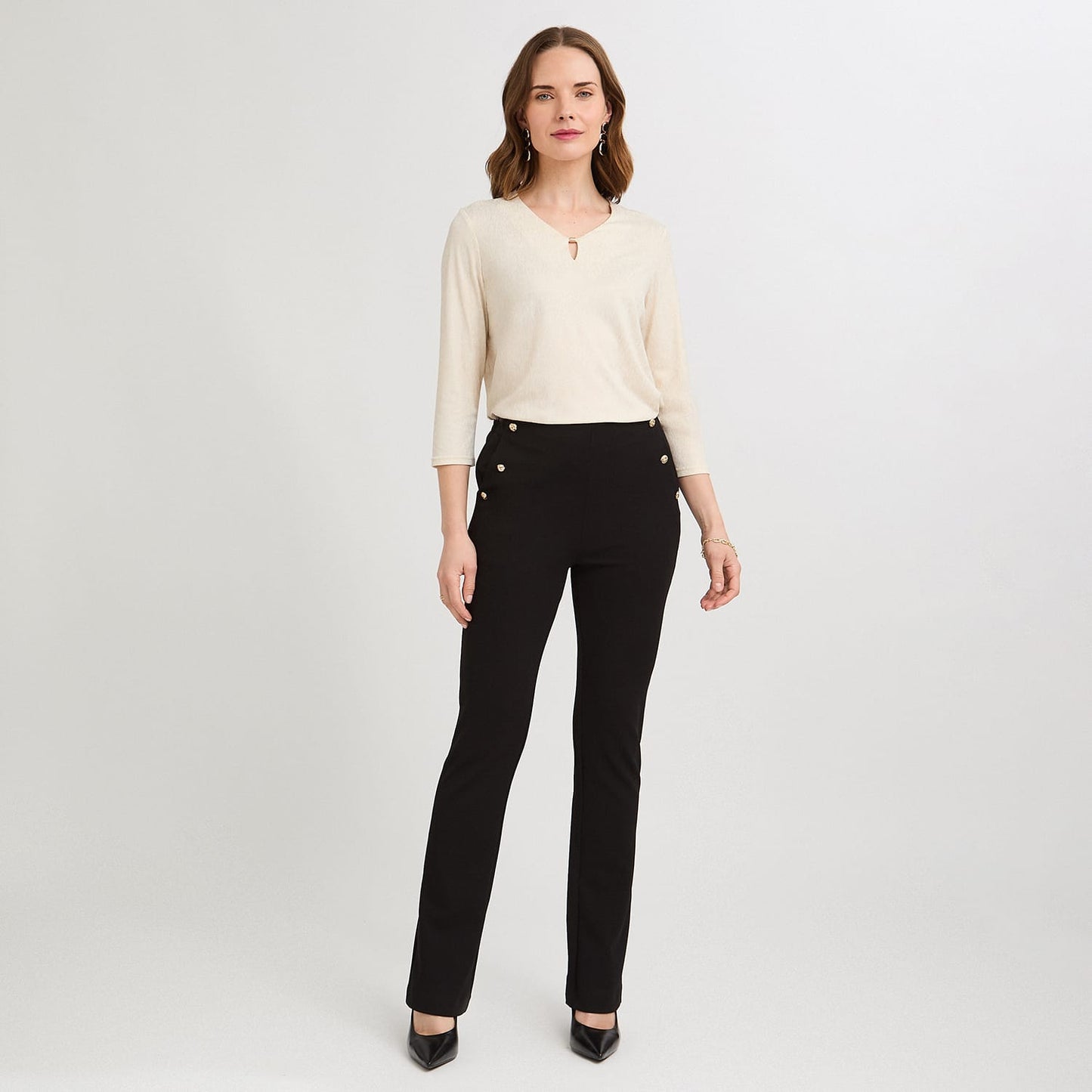 Pantalón Formal Flare con Botones en Bolsillos Negro