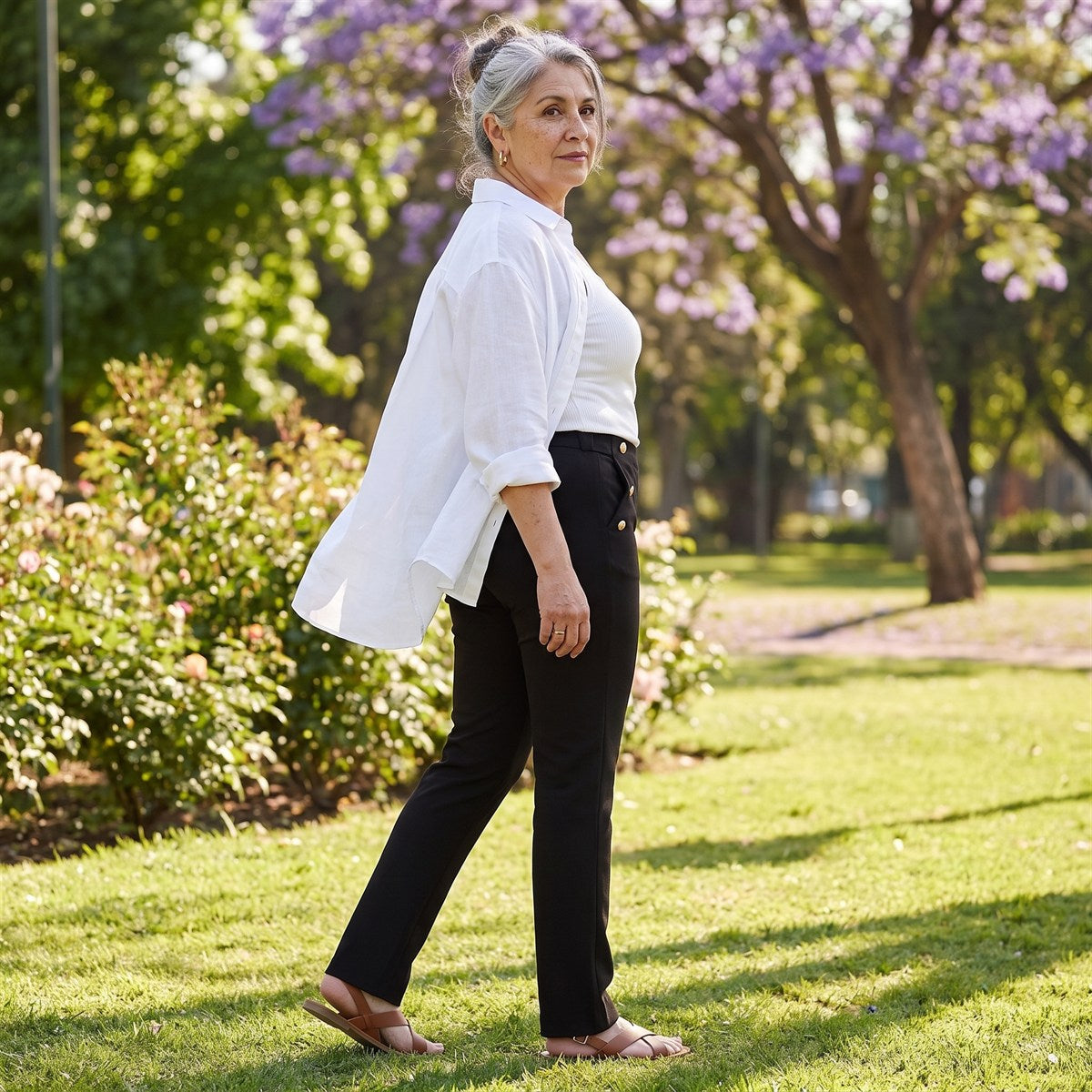 Pantalón Formal Flare con Botones en Bolsillos Negro lifestyle