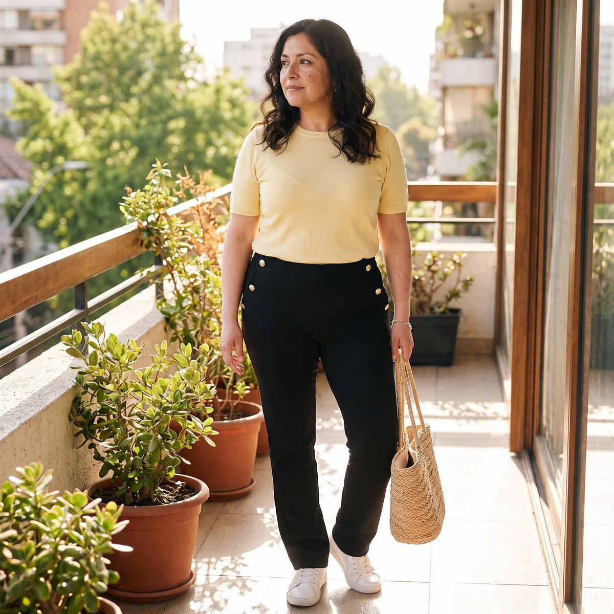 Pantalón Formal Flare con Botones en Bolsillos Negro lifestyle