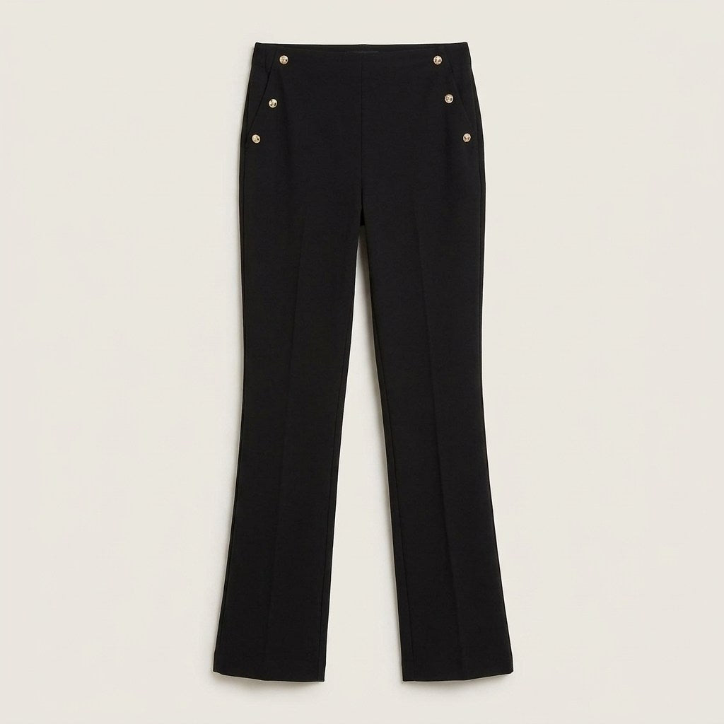Pantalón Formal Flare con Botones en Bolsillos Negro en plano