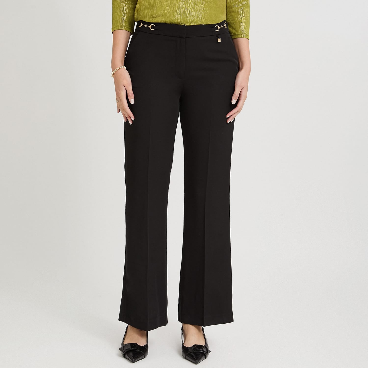 Pantalón Formal Palazzo con Cadena en Pretina Negro