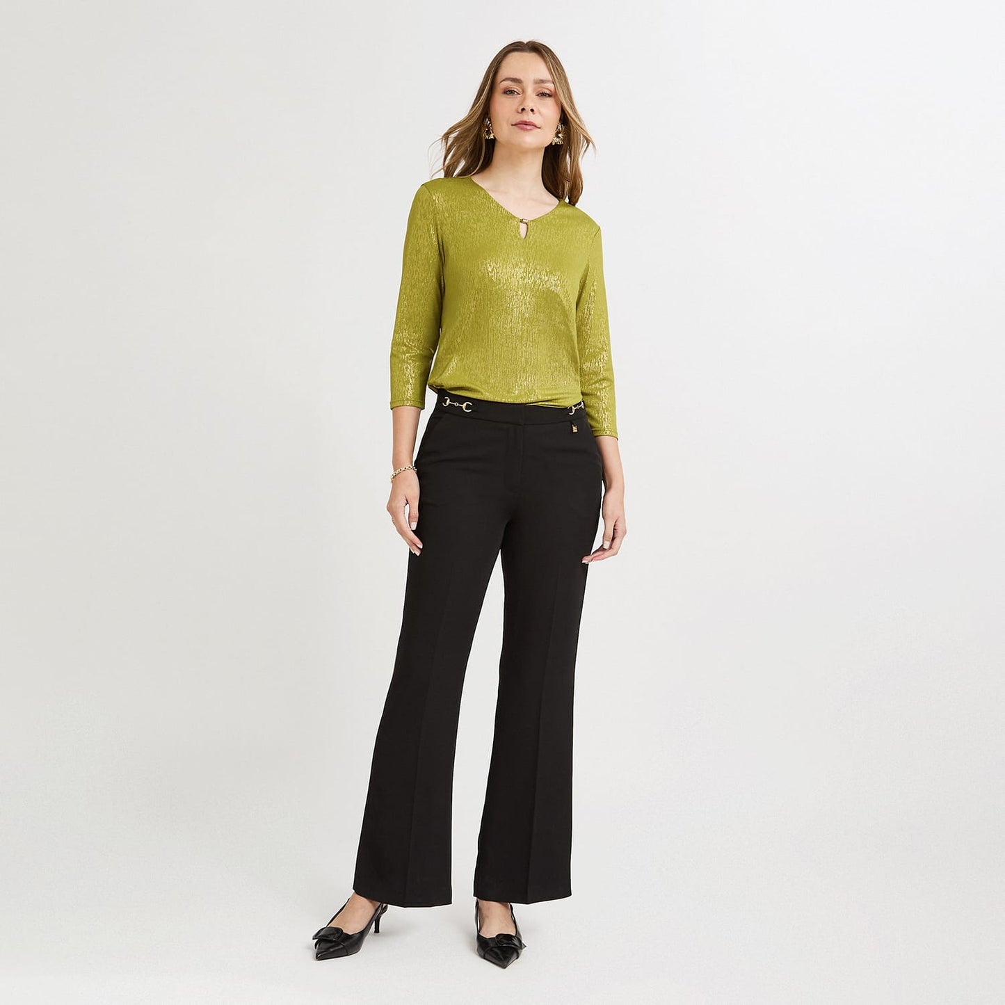 Pantalón Formal Palazzo con Cadena en Pretina Negro