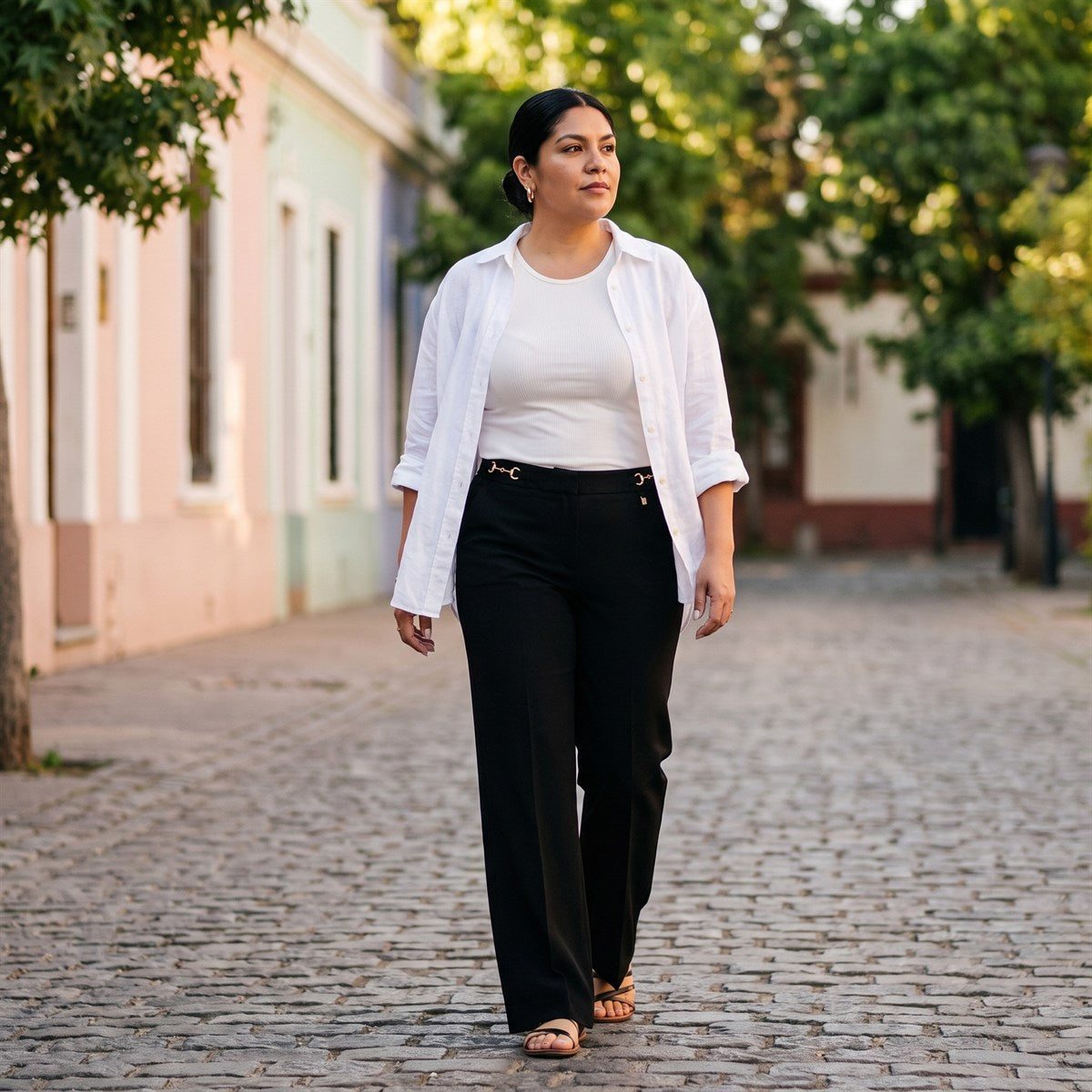 Pantalón Formal Palazzo con Cadena en Pretina Negro lifestyle