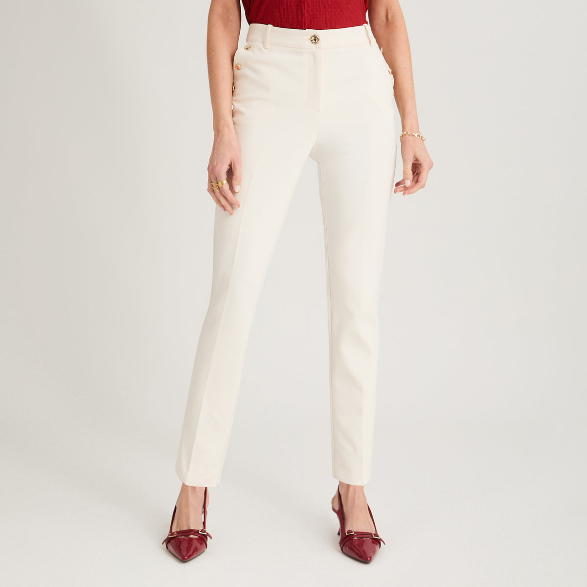 Pantalón Formal Slim con Botones en Bolsillos Arena