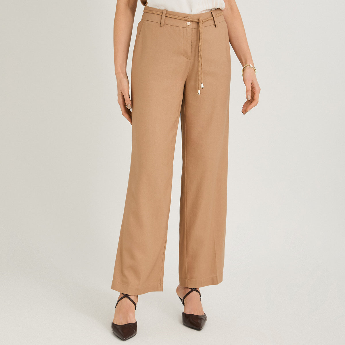 Pantalón Formal de Lino Palazzo Camel
