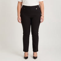Pantalón Formal de Bengalina Recto un Botón Negro en modelo plus size