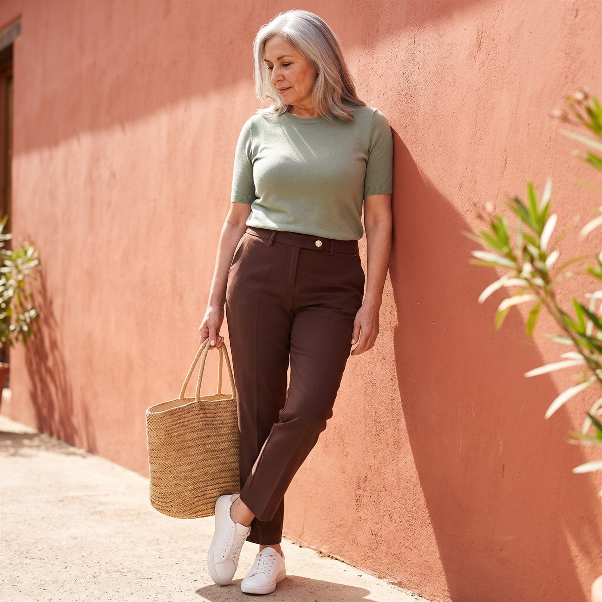 Pantalón Formal Slim un Botón Café lifestyle