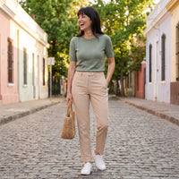 Pantalón Formal Slim un Botón Beige lifestyle