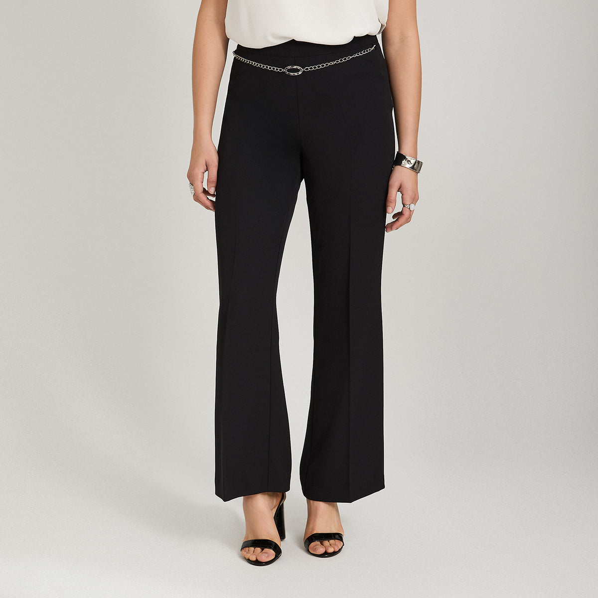 Pantalón Formal Palazzo con Aplicación en Cintura Negro