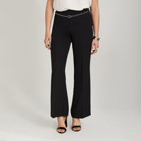 Pantalón Formal Palazzo con Aplicación en Cintura Negro
